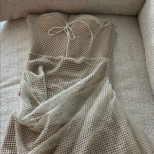 Beige Mesh Strapless Dress